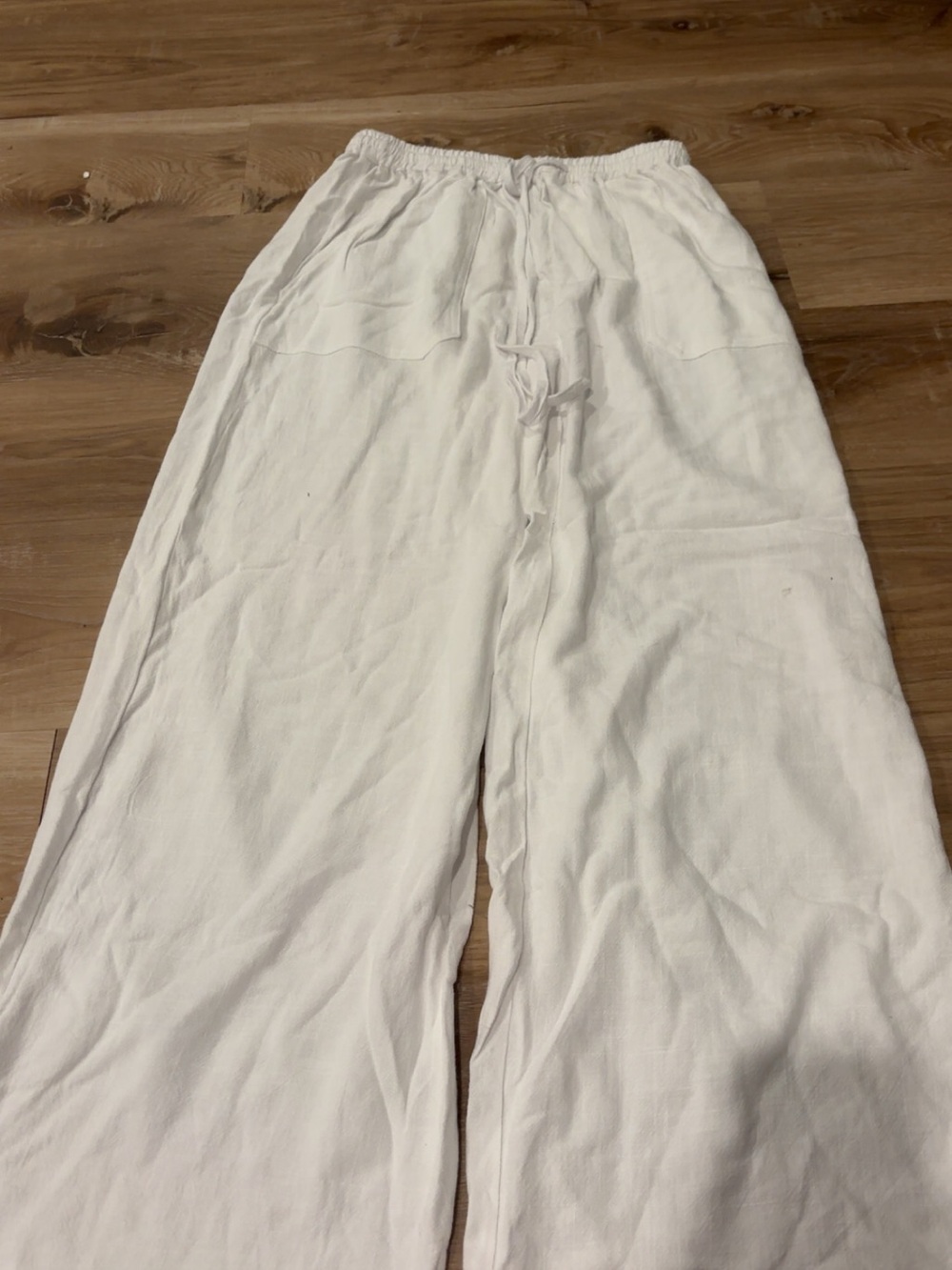 Cupshe White Elastic Waist Wide-Leg Linen Joggers